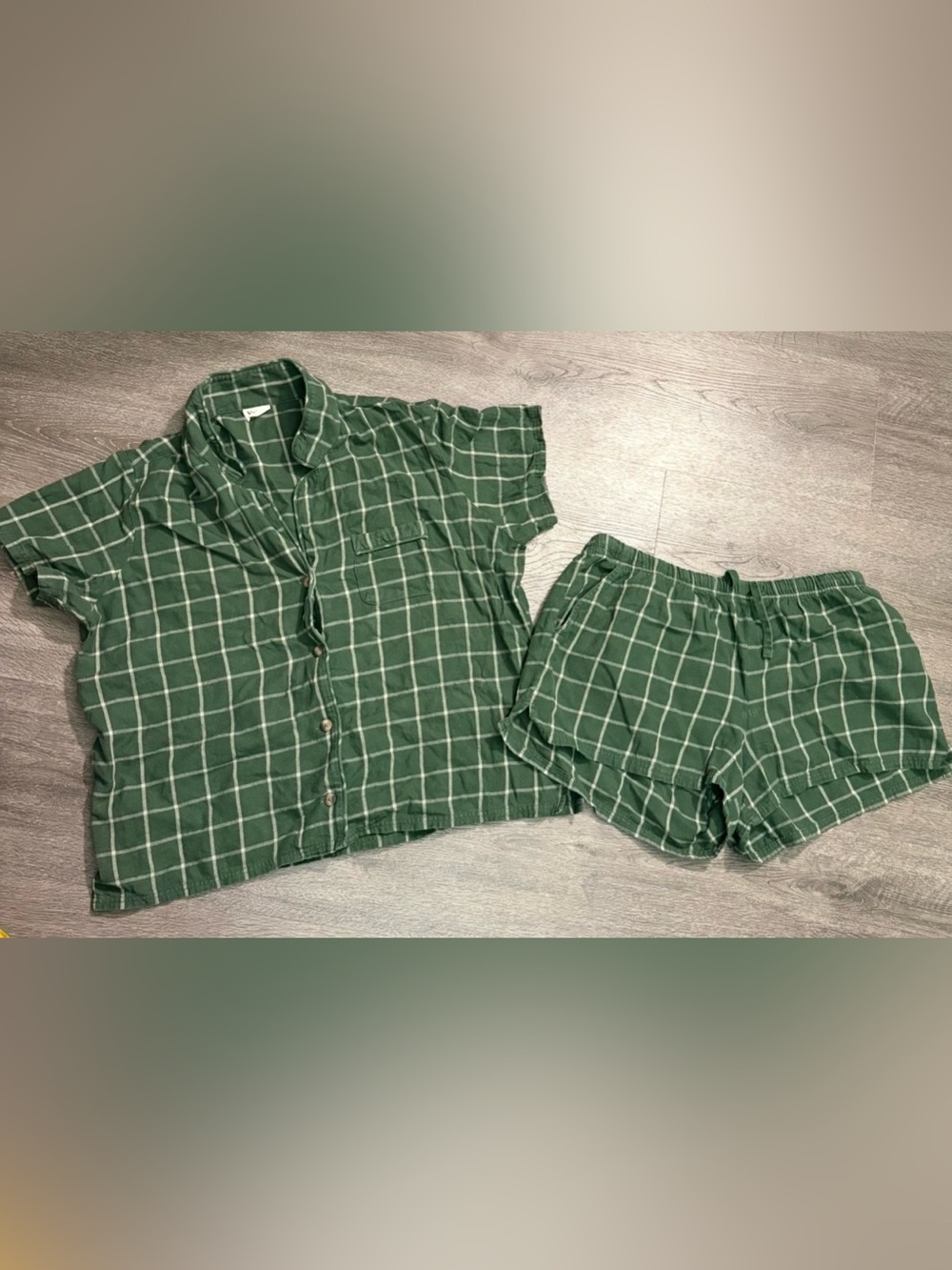 Pact Size XL Green Plaid Flannel Pajama Set 2pc Shirt & Shorts Organic Cotton